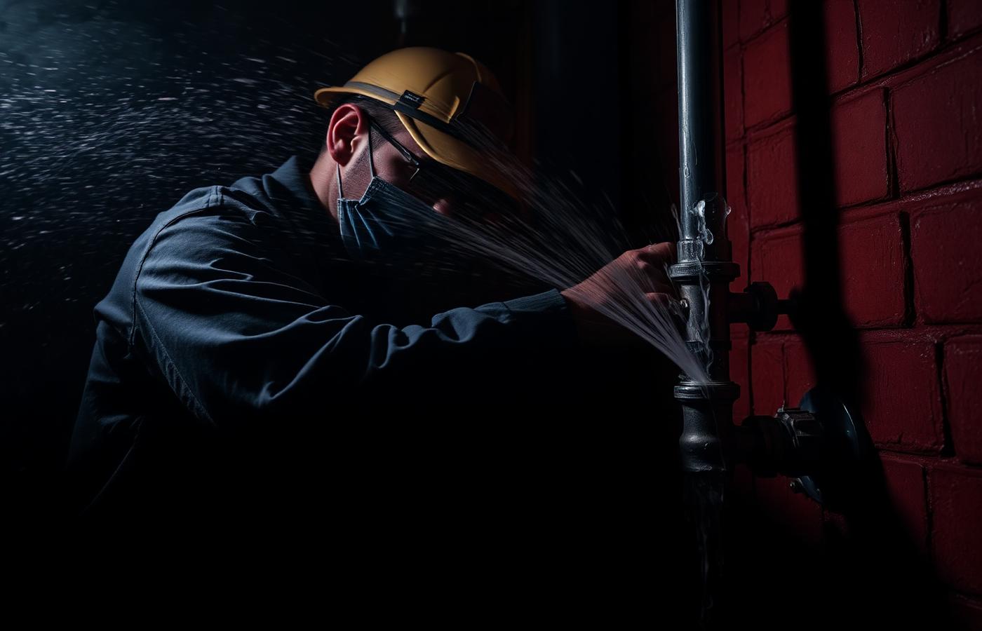 Plumber responding to an emergency burst pipe