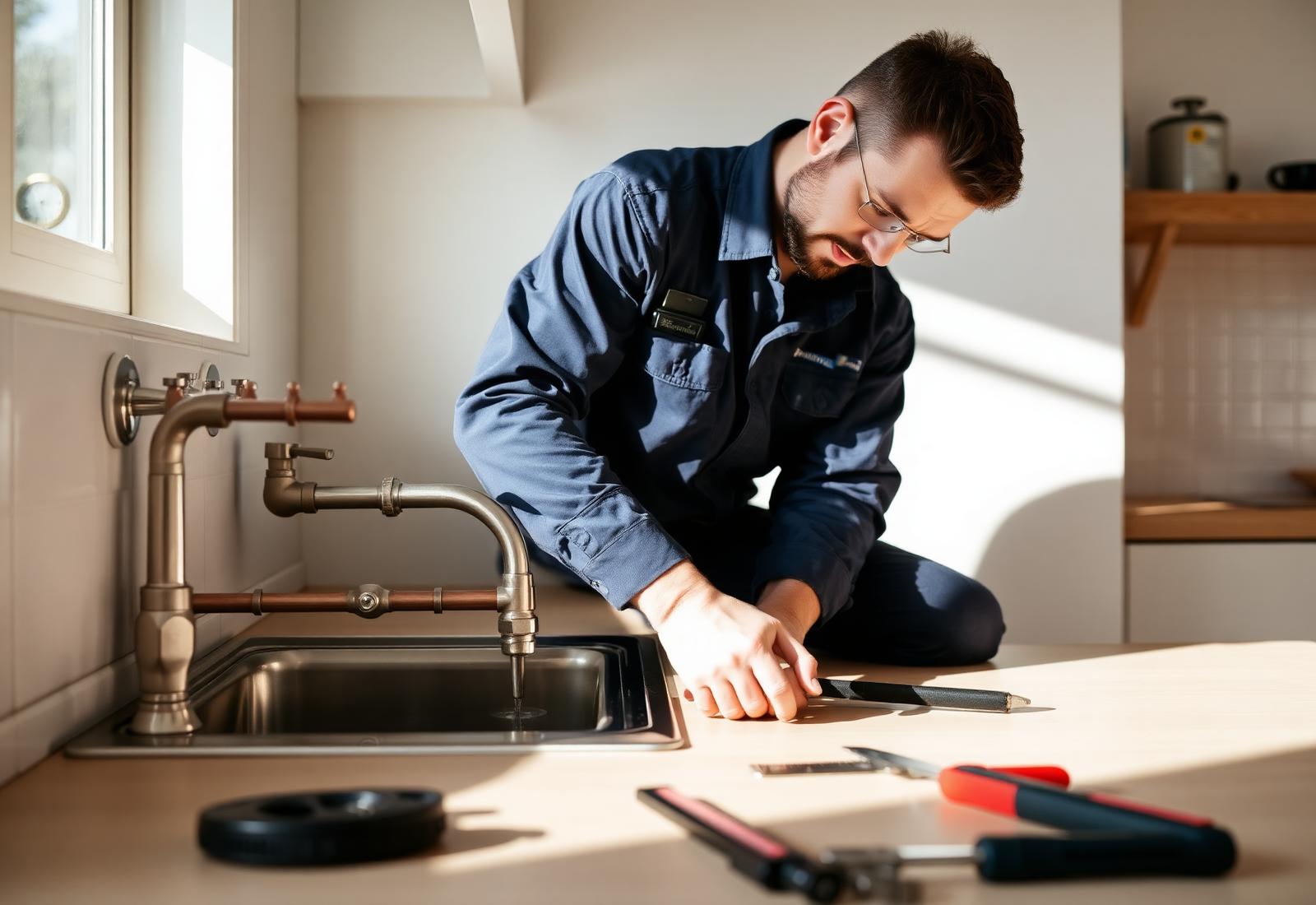 Licensed Sydney plumber working on residential pipework